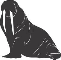 AI generated Silhouette walrus animal black color only full body vector