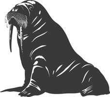 AI generated Silhouette walrus animal black color only full body vector