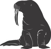 AI generated Silhouette walrus animal black color only full body vector