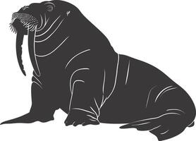 AI generated Silhouette walrus animal black color only full body vector