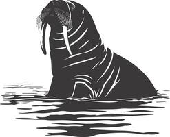 AI generated Silhouette walrus animal black color only full body vector