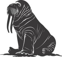 AI generated Silhouette walrus animal black color only full body vector