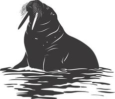 AI generated Silhouette walrus animal black color only full body vector