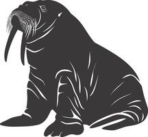 AI generated Silhouette walrus animal black color only full body vector