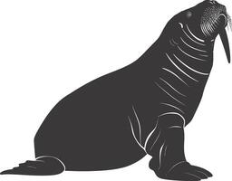 AI generated Silhouette walrus animal black color only full body vector