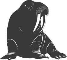 AI generated Silhouette walrus animal black color only full body vector