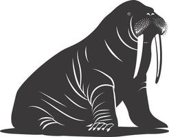 AI generated Silhouette walrus animal black color only full body vector