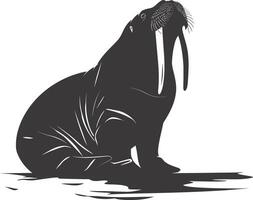 AI generated Silhouette walrus animal black color only full body vector