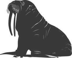 AI generated Silhouette walrus animal black color only full body vector