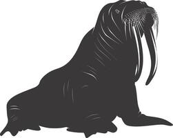 AI generated Silhouette walrus animal black color only full body vector