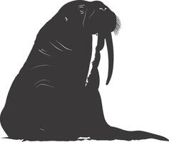 AI generated Silhouette walrus animal black color only full body vector