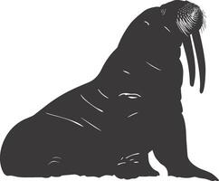 AI generated Silhouette walrus animal black color only full body vector