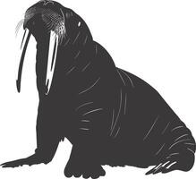 AI generated Silhouette walrus animal black color only full body vector