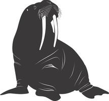 AI generated Silhouette walrus animal black color only full body vector