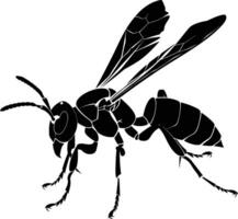 AI generated Silhouette wasp animal flaying black color only full body vector