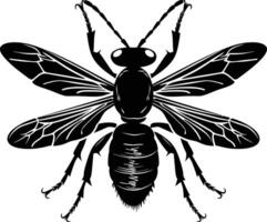 AI generated Silhouette wasp animal from top black color only full body vector