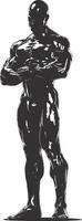 AI generated Silhouette Bodybuilding black color only full body vector