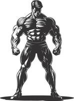 AI generated Silhouette Bodybuilding black color only full body vector