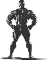 AI generated Silhouette Bodybuilding black color only full body vector