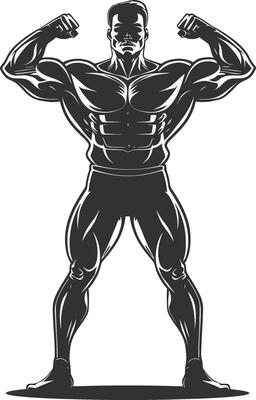AI generated Silhouette Bodybuilding flexing body muscle black color only