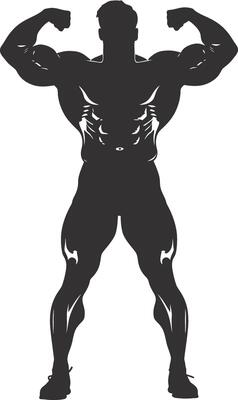 AI generated Silhouette Bodybuilding flexing body muscle black color only