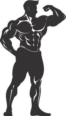 AI generated Silhouette Bodybuilding flexing body muscle black color only