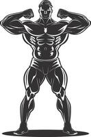 AI generated Silhouette Bodybuilding flexing body muscle black color only vector