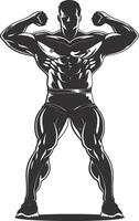 AI generated Silhouette Bodybuilding flexing body muscle black color only vector