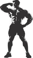 AI generated Silhouette Bodybuilding flexing body muscle black color only vector