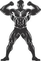 AI generated Silhouette Bodybuilding flexing body muscle black color only vector