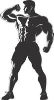 AI generated Silhouette Bodybuilding flexing body muscle black color only vector