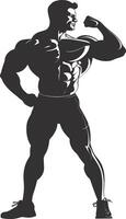 AI generated Silhouette Bodybuilding flexing body muscle black color only vector