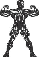 AI generated Silhouette Bodybuilding flexing body muscle black color only vector