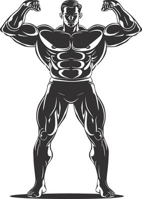 AI generated Silhouette Bodybuilding flexing body muscle black color only