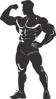 AI generated Silhouette Bodybuilding flexing body muscle black color only vector