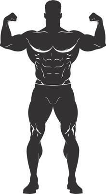 AI generated Silhouette Bodybuilding flexing body muscle black color only