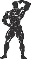 AI generated Silhouette Bodybuilding flexing body muscle black color only vector