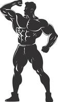 AI generated Silhouette Bodybuilding flexing body muscle black color only vector