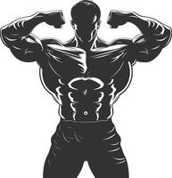 AI generated Silhouette Bodybuilding flexing body muscle black color only vector