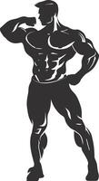 AI generated Silhouette Bodybuilding flexing body muscle black color only vector