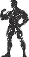 AI generated Silhouette Bodybuilding flexing body muscle black color only vector