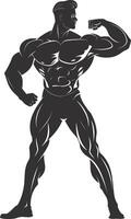 AI generated Silhouette Bodybuilding flexing body muscle black color only vector