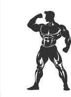 AI generated Silhouette Bodybuilding flexing body muscle black color only vector