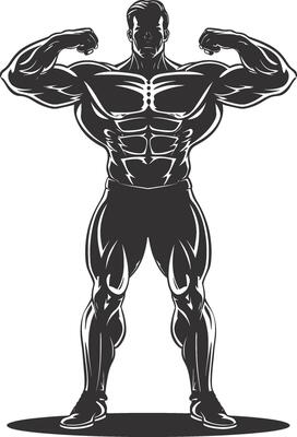 AI generated Silhouette Bodybuilding flexing body muscle black color only