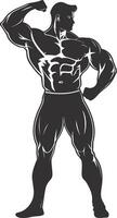 AI generated Silhouette Bodybuilding flexing body muscle black color only vector