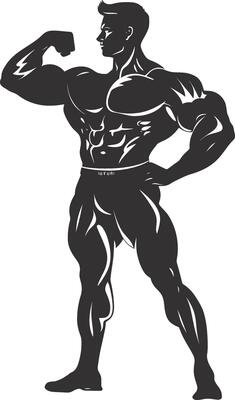 AI generated Silhouette Bodybuilding flexing body muscle black color only