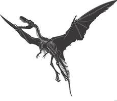 AI generated Silhouette Dinosaur Pterodactyl skeleton black color only vector