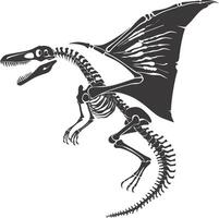 AI generated Silhouette Dinosaur Pterodactyl skeleton black color only vector