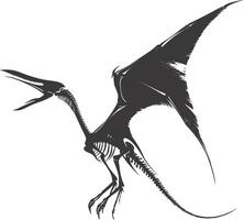 AI generated Silhouette Dinosaur Pterodactyl skeleton black color only vector