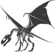 AI generated Silhouette Dinosaur Pterodactyl skeleton black color only vector